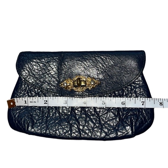 Vintage Davey’s of Worcester Mass. Black Pebbled Real Leather Small Clutch - Picture 5 of 14